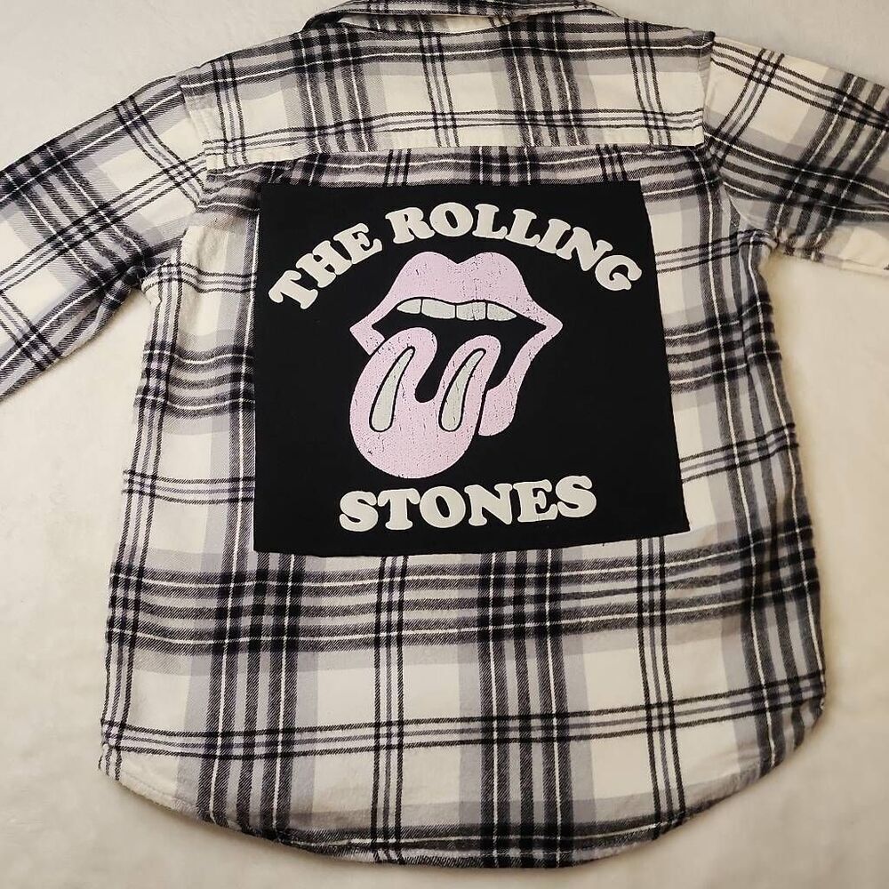 The Rolling Stones Upcycled Wonder Nation Flannel Shirt Size Medium 8